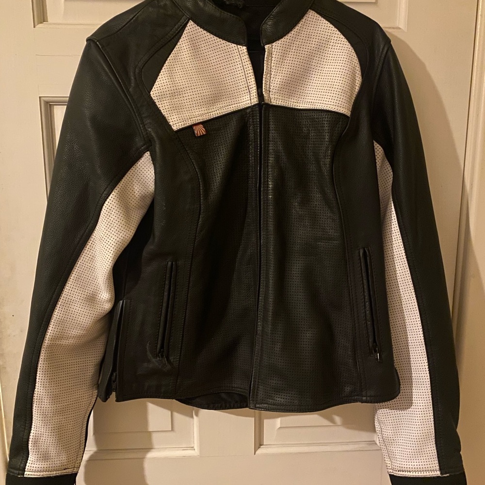 Noru Black and White Leather Motorcycle Jacket